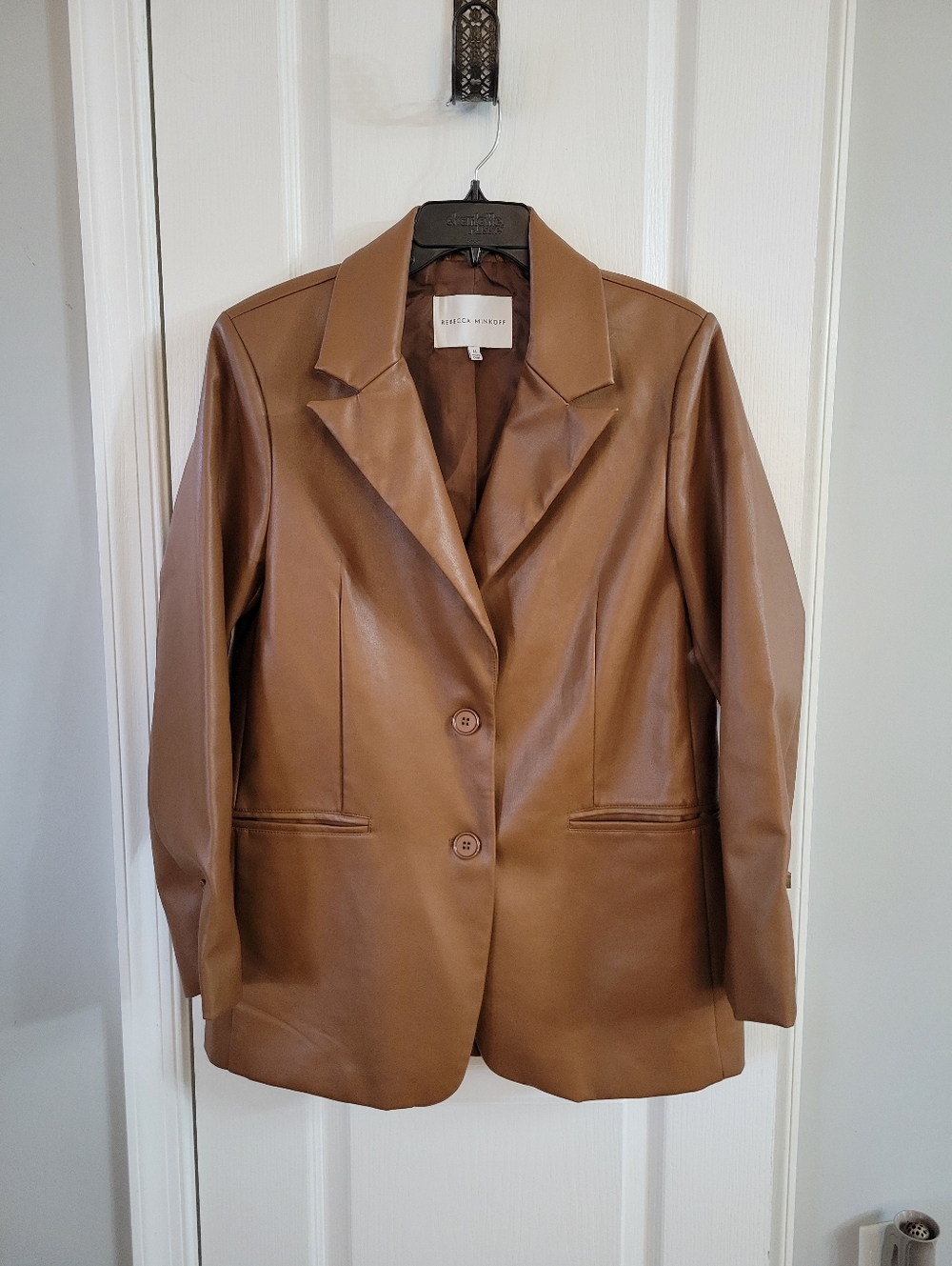 Rebecca Minkoff Cognac Vegan Leather Oversized Blazer Size Medium Faux Lambskin